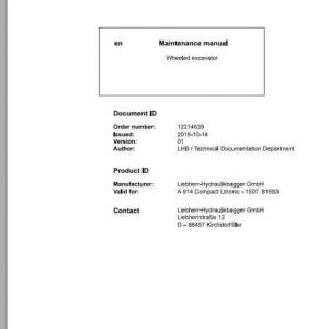 Liebherr Wheeled Excavator A914 Compact Maintenance Manual