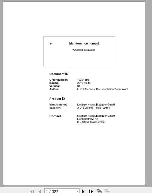 Liebherr Wheeled Excavator A916 Compact Maintenance ManualtWqaj