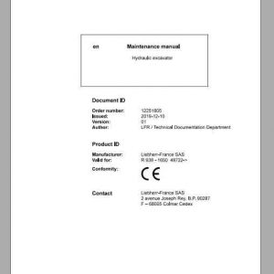 Liebherr Wheeled Excavator R938 Maintenance Manual
