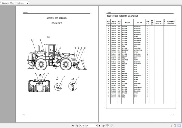 Liugong Wheel Loader CLG842 Parts Manual3