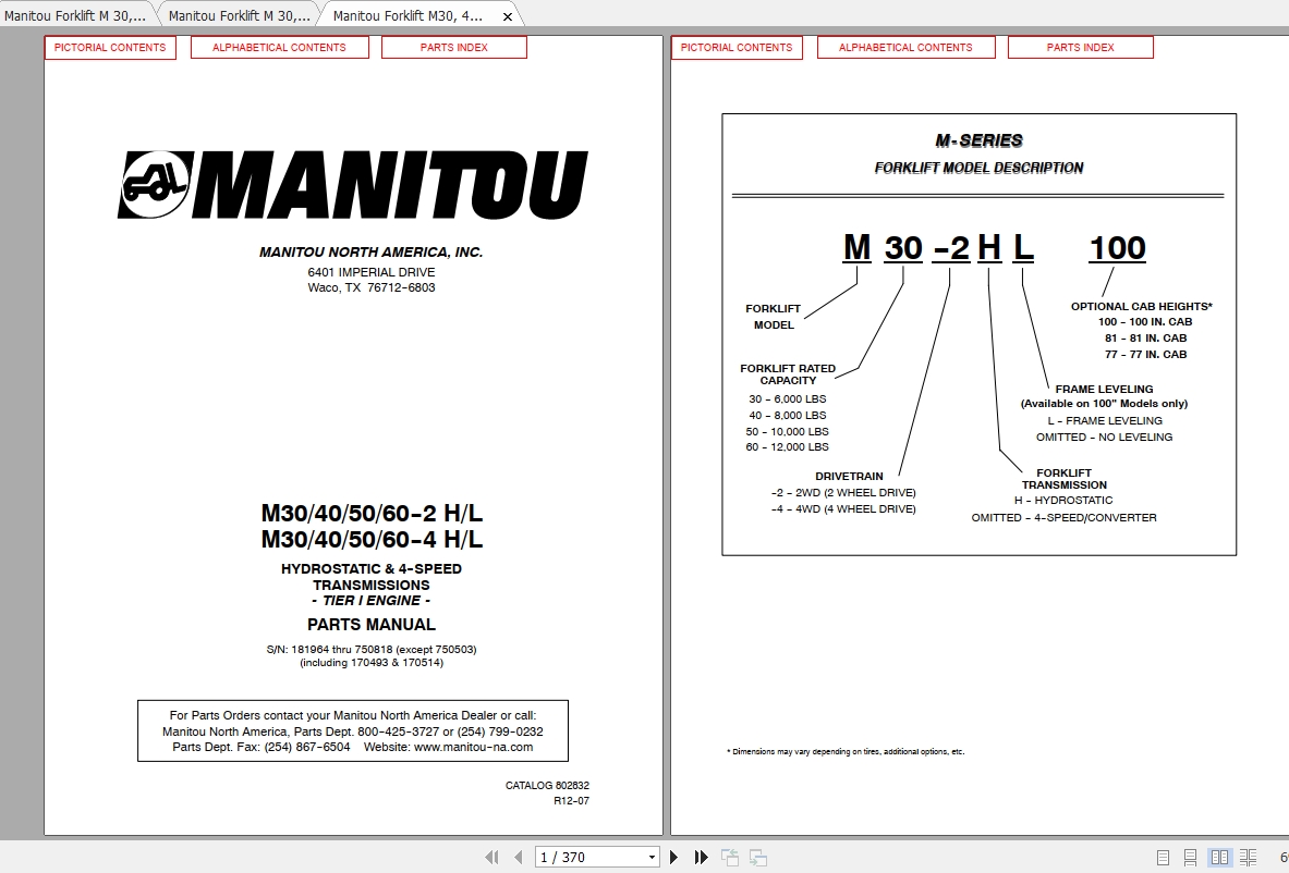 Manitou Forklift M30 60 24 Parts Manual 3