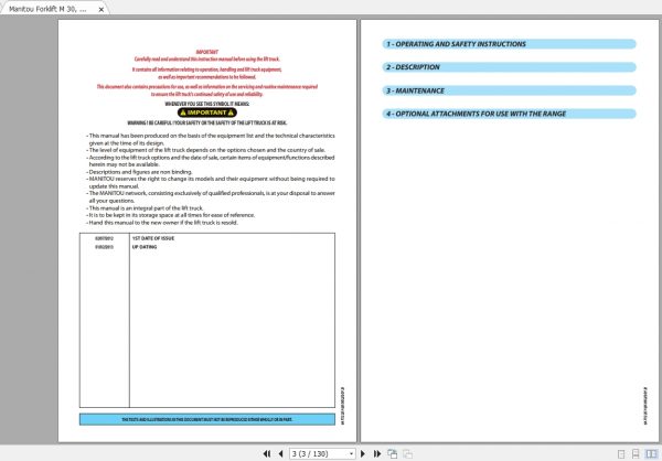 Manitou Forklift M30 50 24ST3B Operators Manual647122 2