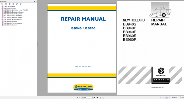 New Holland BB940 BB960 Repair Manual6046609100