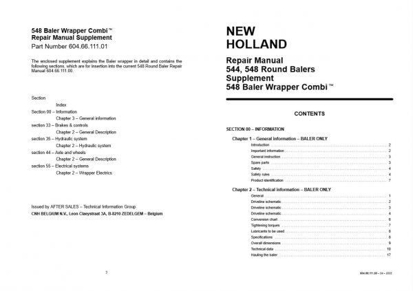 New Holland Baler B548 Wrapper Combi Repair Manual60466111012