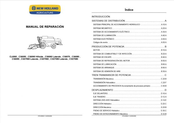New Holland Combine Cl6060   Csx7080 Repair Manual87541665a11