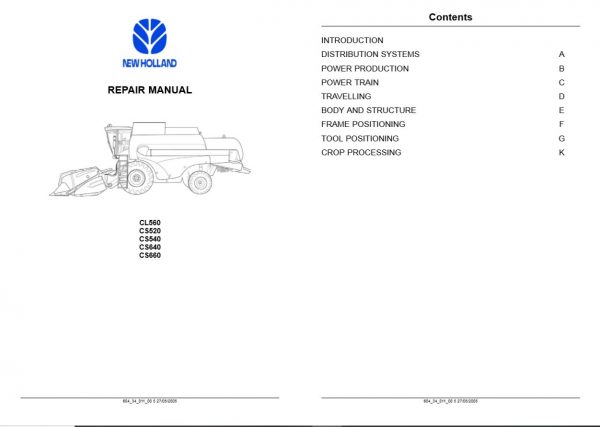 New Holland Combine Cs520   Cl560 Repair Manual60434011002