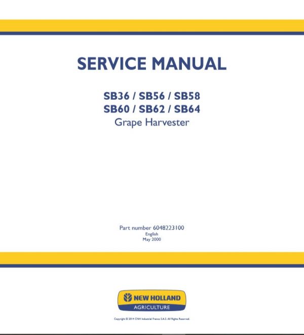 New Holland Grape Harvester Sb36   Sb64 Service Manual60482231001