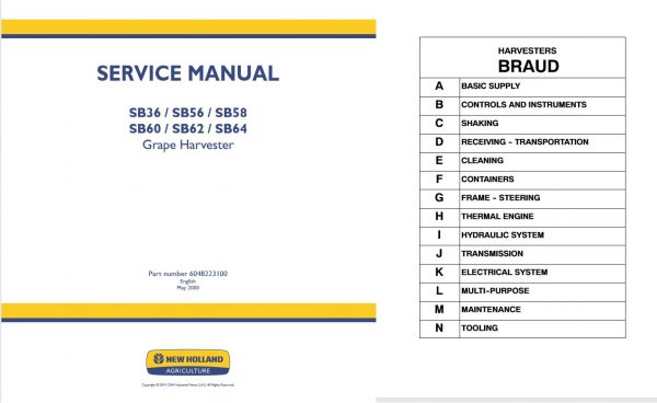New Holland Grape Harvester Sb36   Sb64 Service Manual60482231002