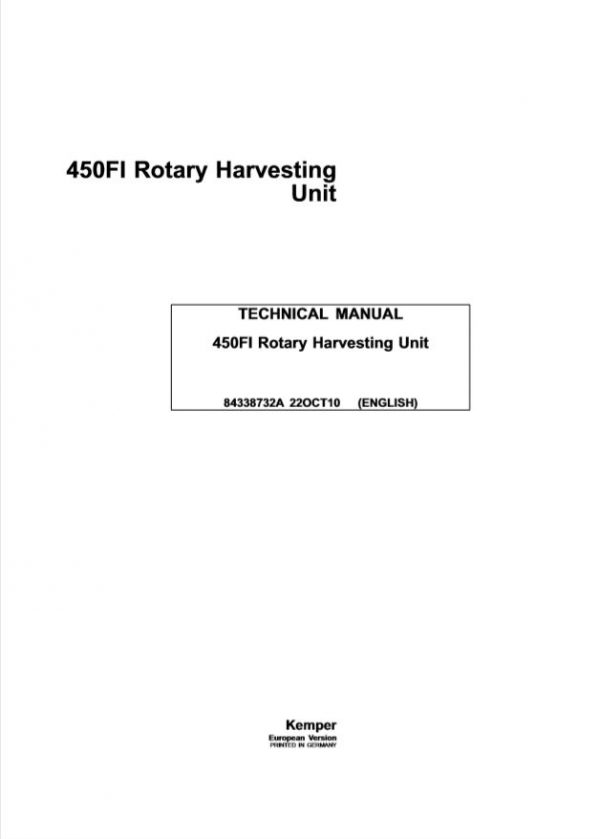 New Holland Harvester 450fi Rotary Technical Manual84338732aA41