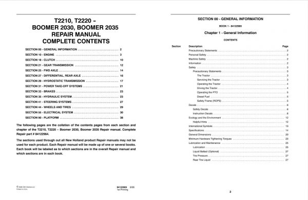 New Holland T2210   Boomer2035 Service Manual841229641