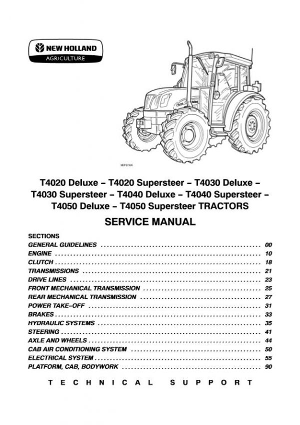 New Holland T4020 Deluxe T4050 Supersteer Tractors Service Manual87666787B1