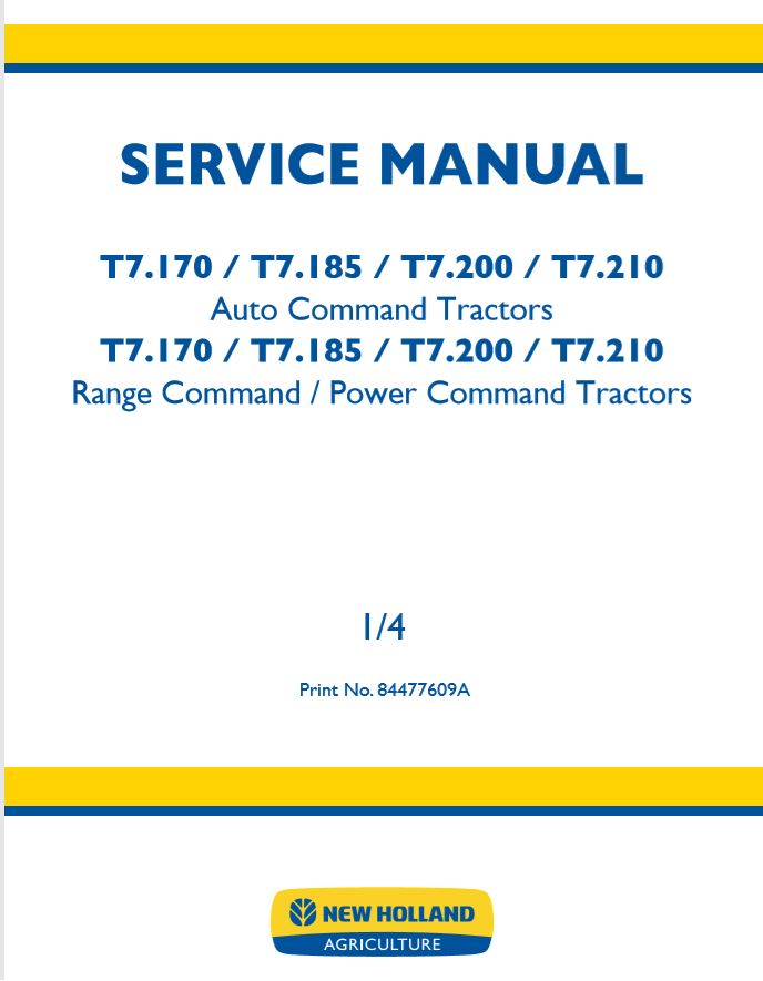 New Holland T7170 Autocommand t7210 Range Command Service Manual84477609a1
