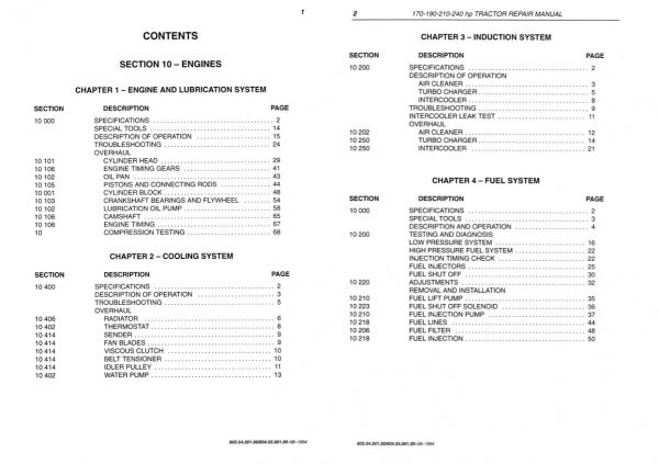 New Holland Tractor170   240 Hp Repair Manual60354301002