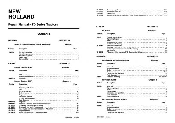 New Holland Tractor Td5010   Td5050 Service Manual84176561bA42