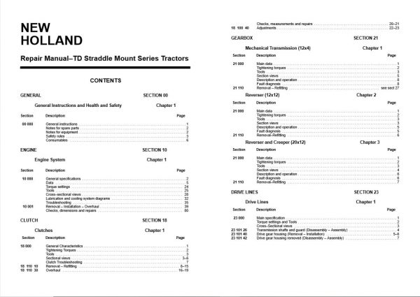 New Holland Tractor Td60   Td95 Service Manual84285908r02