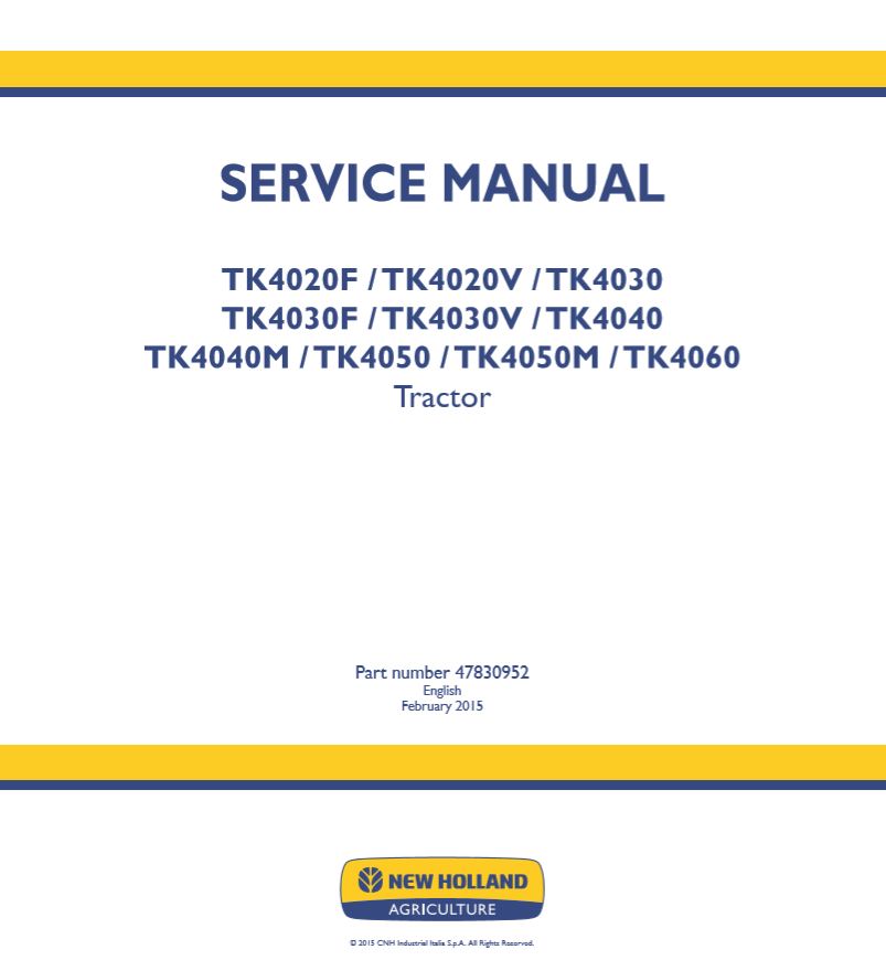 New Holland Tractor Tk4020f Tk4060 Service Manual478309521