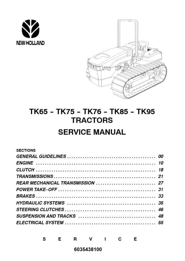 New Holland Tractor Tk65 Tk95 Service Manual60354381001