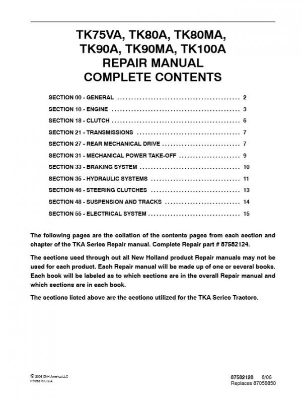 New Holland Tractor Tk75va Tk100a Repair Manual1