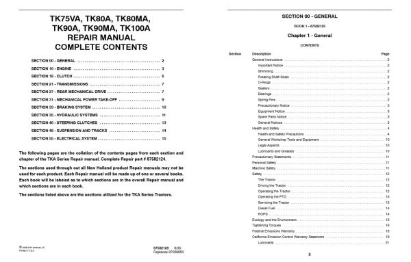 New Holland Tractor Tk75va Tk100a Repair Manual2