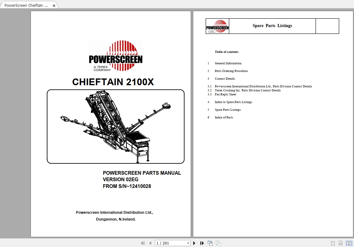 PowerScreen Chieftain 2100X Parts Manual 1