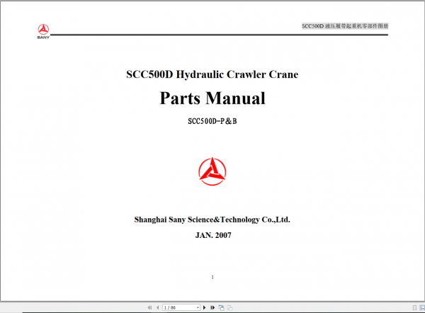 Sany Hydraulic Crawler Crane SCC500D Part ManualEN 1