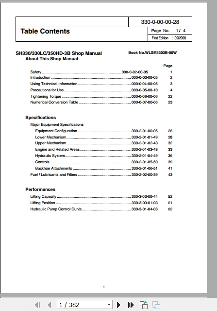 Sumitomo Excavator SH330 3B Shop ManualEN