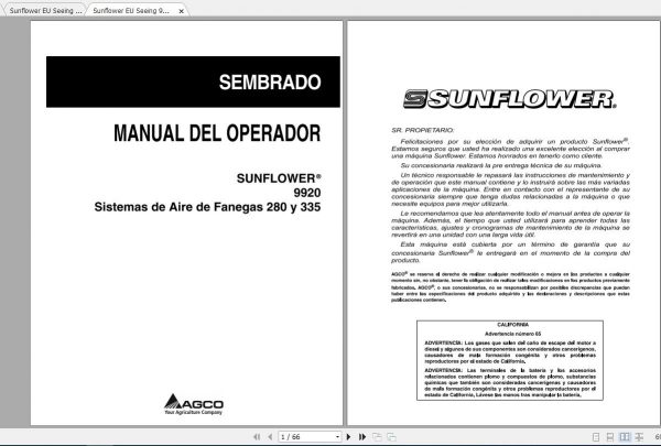 Sunflower EU Seeing 9920 280 AND 335 BUSHEL AIR SYSTEMS Operator ManualFR 1