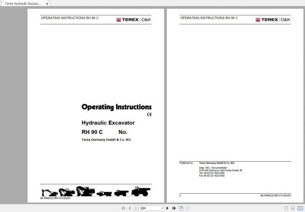 Terex Hydraulic Excavator RH90C Operating Instructions 1