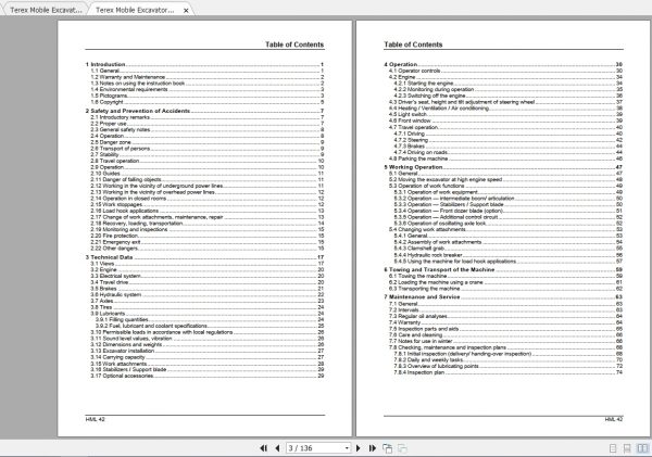Terex Mobile Excavator HML42 Parts Catalog Operating Instructions 3