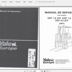 Yale Forklift ERP16 18 20 ATF D807 Parts Manual524150866 1