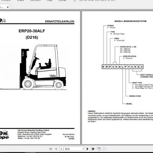 Yale Forklift ERP20 30ALF D216 Parts ManualDE524183104 1