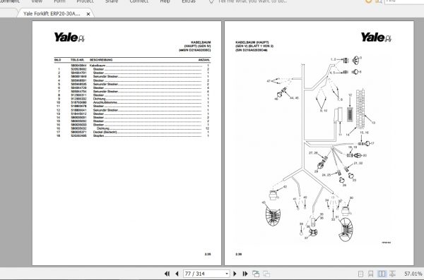 Yale Forklift ERP20 30ALF D216 Parts ManualDE524183104 2