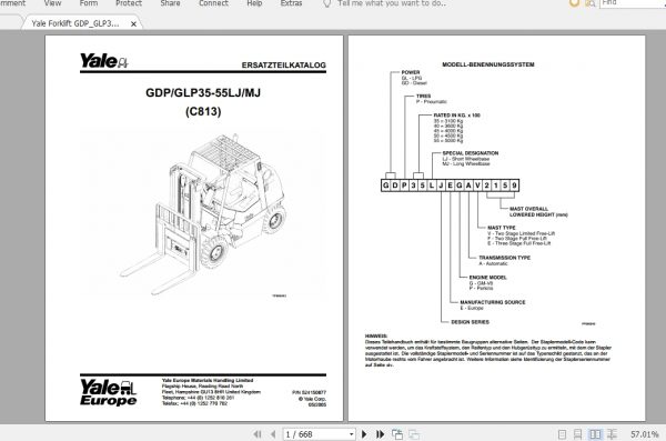 Yale Forklift GDPGLP35 55LJMJ C813 Parts ManualDE524150877 1