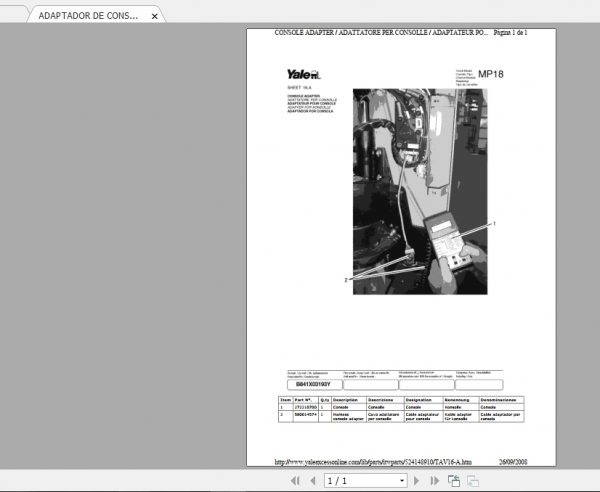 Yale Forklift MP18 2008 Parts Manual524148910 1
