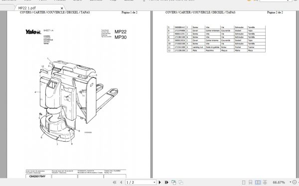 Yale Forklift MP22 MP30 2008 Parts Manual524148911 1