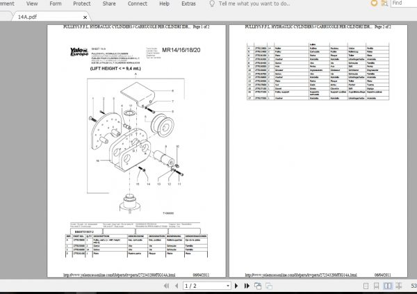 Yale Forklift MR14 16 18 20 B439T Parts Manual272343200 2