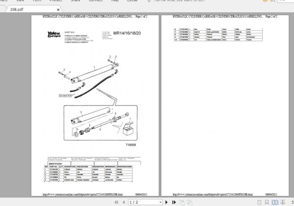 Yale Forklift MR14 16 18 20 B439T Parts Manual272343200 3