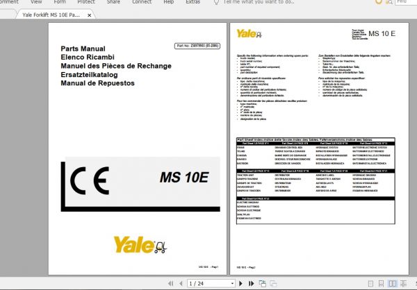 Yale Forklift MS 10E Parts Manual258979903 1