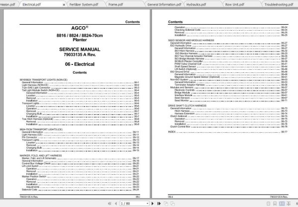 AGCO NA North America 8816 8824 Planter Service Manual79033135A 2