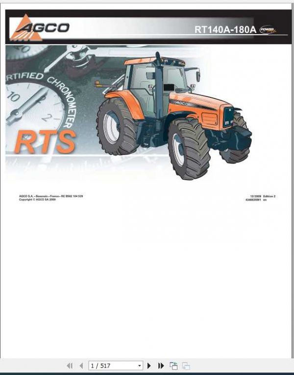 AGCO NA North America RT140A 180A Repair Time Schedule4346635M1 1