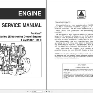 AGCO Perkins 1100C Series 4 Cylinder Tier II Diesel Engine Service Manual1449582M2 1