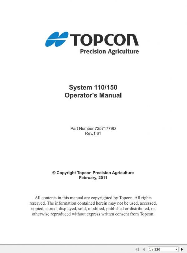 AGCO Top System 110 150 Auto Guidance Operator Manual72571779D 1