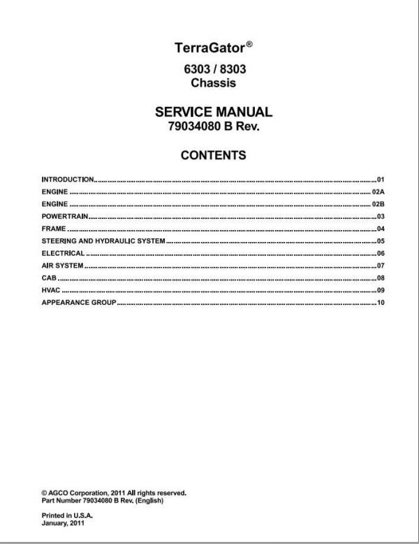 Ag Chem 6303 8303 TerraGator Chassis Service Manual79034080B 1