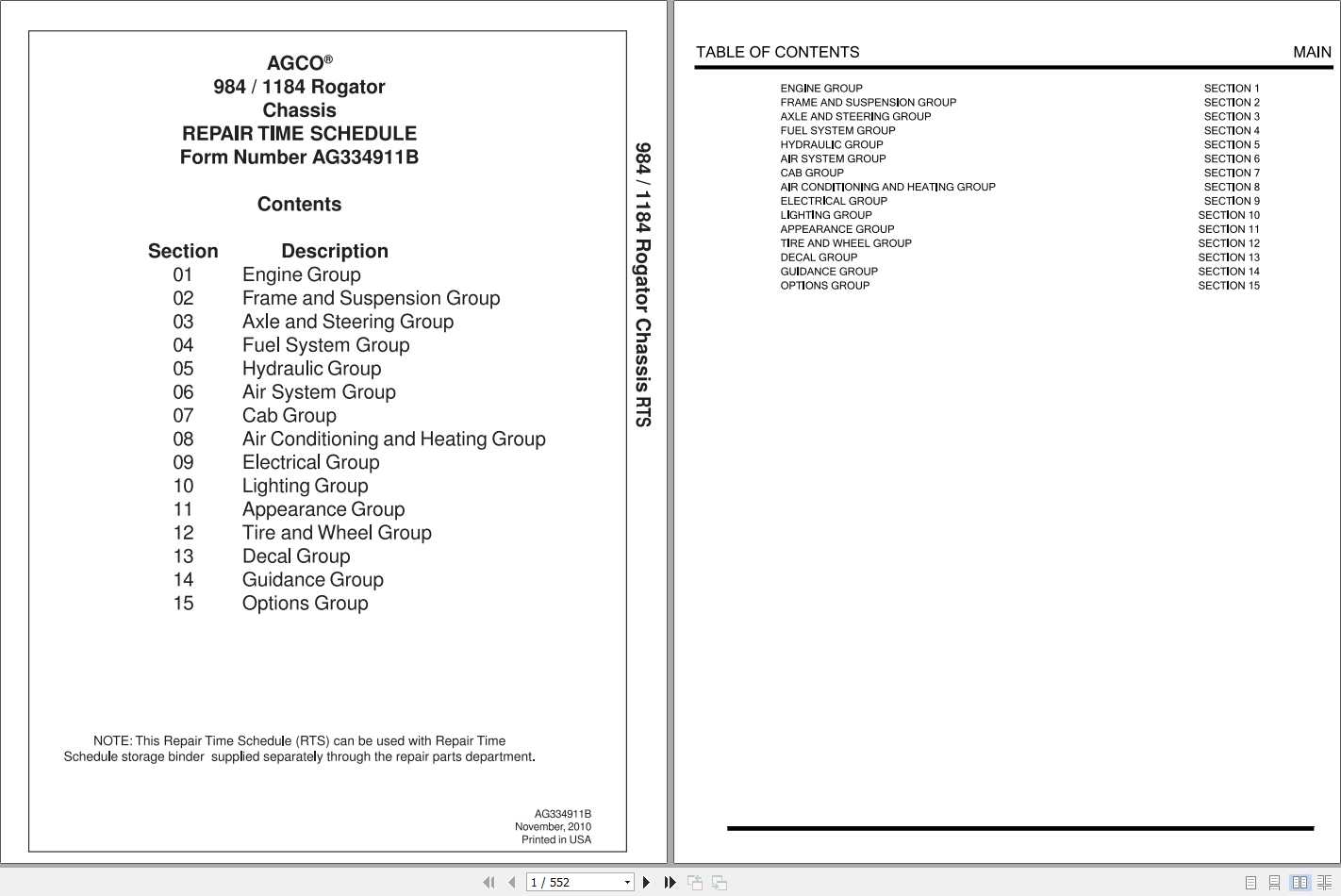 Ag Chem 984 1184 Rogator Chassis Repair Time ScheduleAG334911B 1