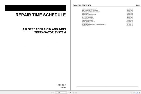 Ag Chem Air Spreader 2 Bin 4 Bin Terragator System Repair Time ScheduleAG331629A 1