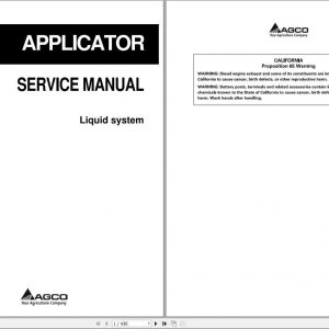 Ag Chem Applicator Liquid System Service Manual79036467A 1