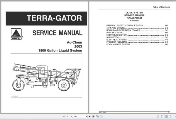 Ag Chem EU Applicator 1800 Gallon Liquid Service ManualAG727534 1