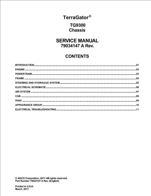 Ag Chem TG9300 TerraGator Chassis Service Manual79034147A 1