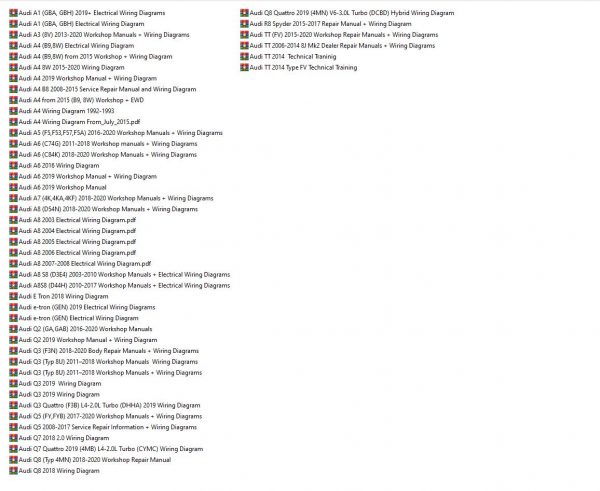 Audi 2020 605GB Package DVD PDF Repair Manual Workshop Manuals And Wiring Diagrams 12