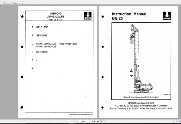 BAUER BG25 Instruction Manuals Spare Part Lists Schematics 1